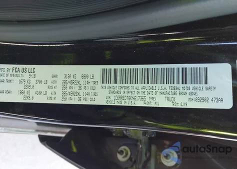 2019 Ram 1500 Laramie 4X2 6'4 Box z USA, uszkodzony, nr VIN 1C6RREDT6KN617365